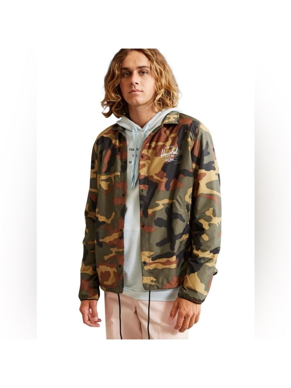Herschel Camo Coach Jacket Small Lightweight Button Front Outdoor Streetwear
